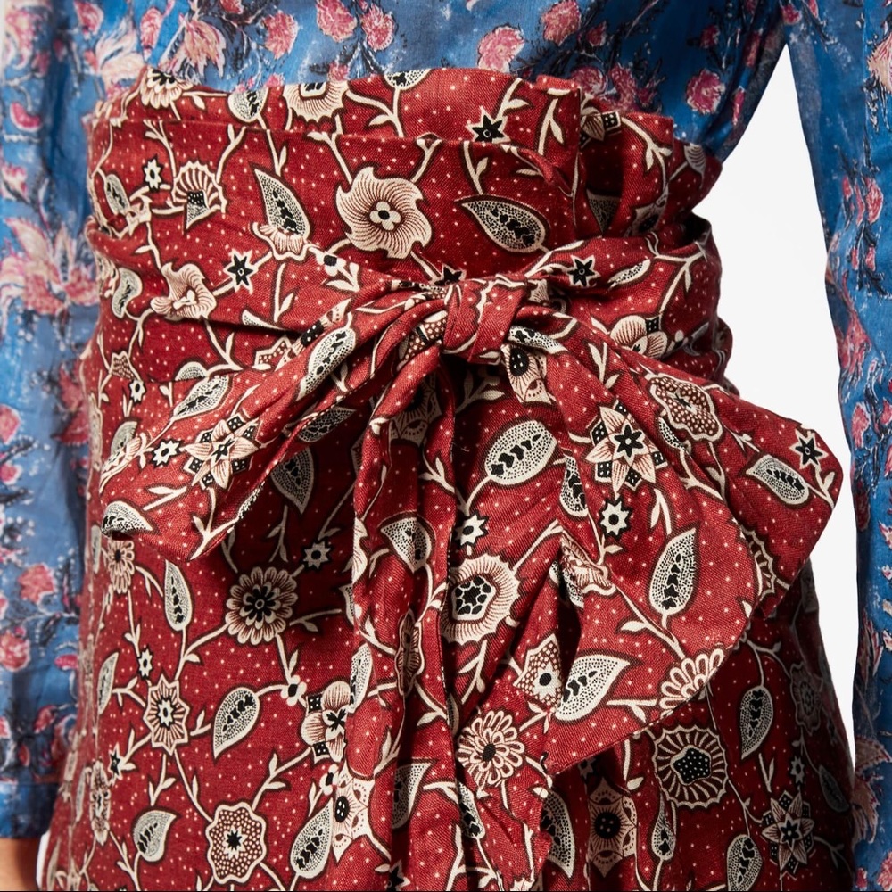 Isabel Marant Etoile Tempster Skirt (Sz FR 40) Linen Wrap Mini Floral Rust - Picture 3 of 16